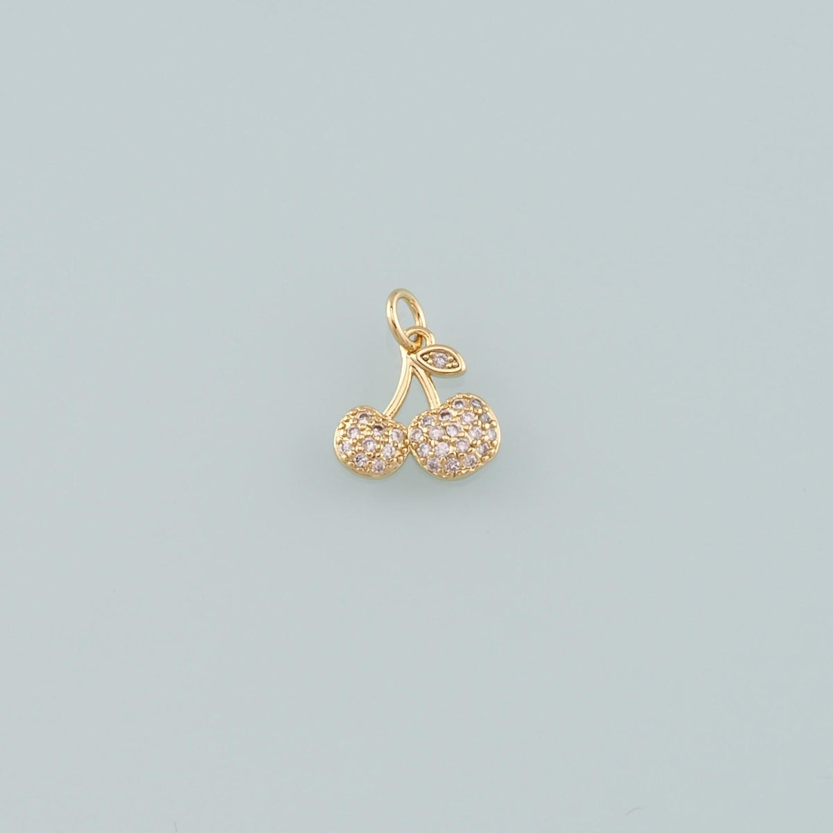 Gold Cherry Charms,18K Gold Filled Cherry Pendant,CZ Micro Pave Fruit Charm Bracelet Necklace for DIY Jewelry Making Supply