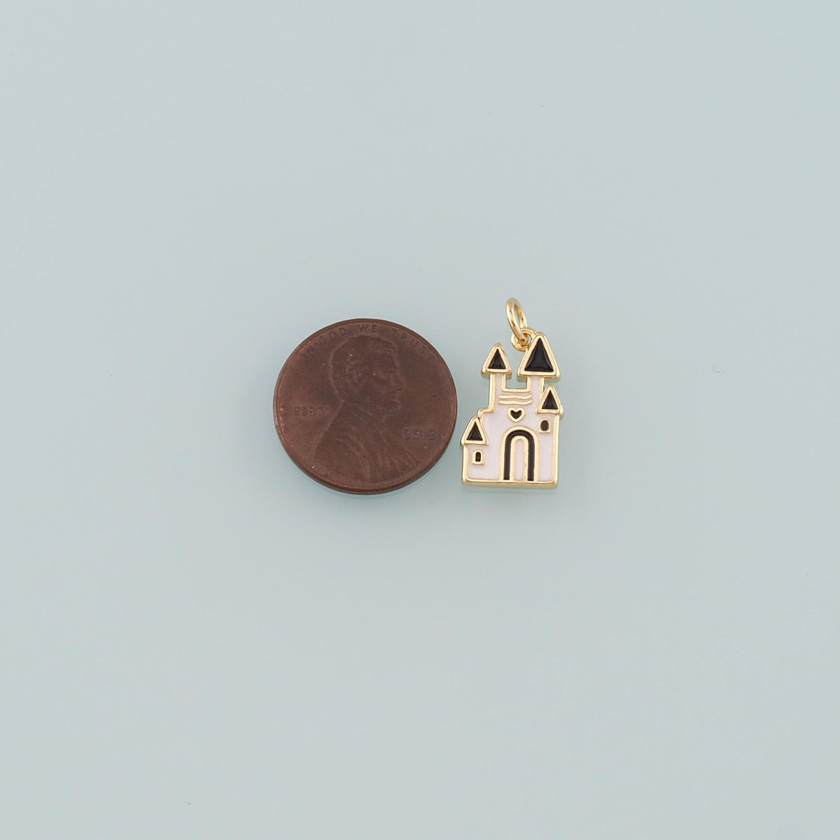 18K Gold Filled Castle Pendant,Enamel Castle Charm Bracelet Necklace for DIY Jewelry Making Supply