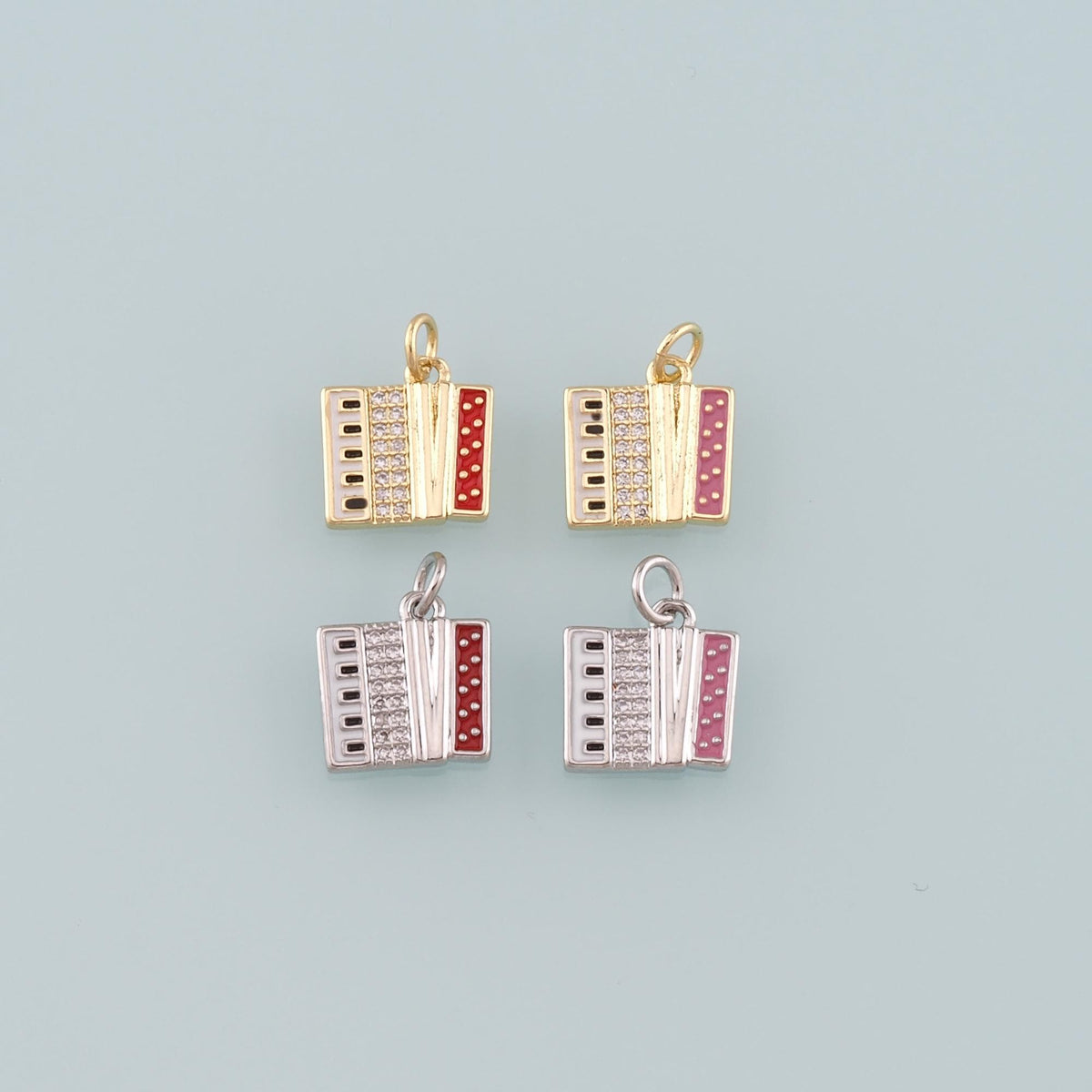 Gold Musical Instrument Charms,18K Gold Filled Accordion Pendant,Enamel Accordion Charm Bracelet Necklace for DIY Jewelry Mak