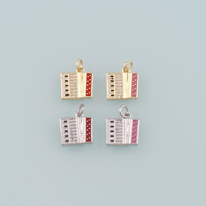 Gold Musical Instrument Charms,18K Gold Filled Accordion Pendant,Enamel Accordion Charm Bracelet Necklace for DIY Jewelry Mak
