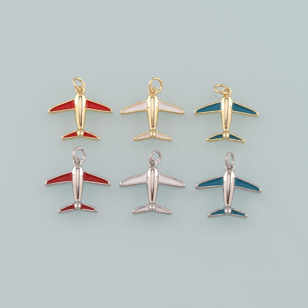 18K Gold Filled Airplane Pendant,Enamel Airplane Charm Bracelet Necklace for DIY Jewelry Making Supply