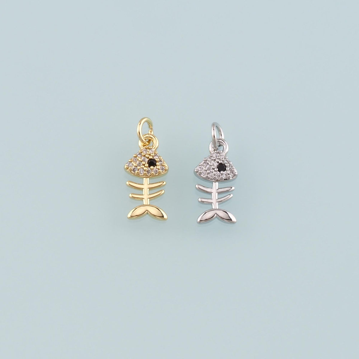 18K Gold Filled Cubic Zirconia Fish Charm Pendant for Jewelry Making