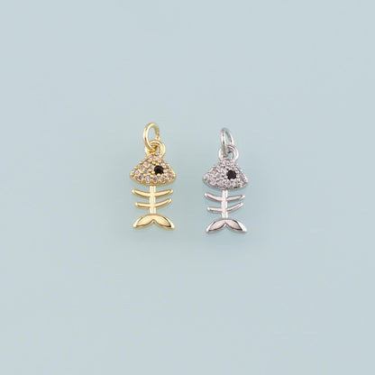 18K Gold Filled Cubic Zirconia Fish Charm Pendant for Jewelry Making