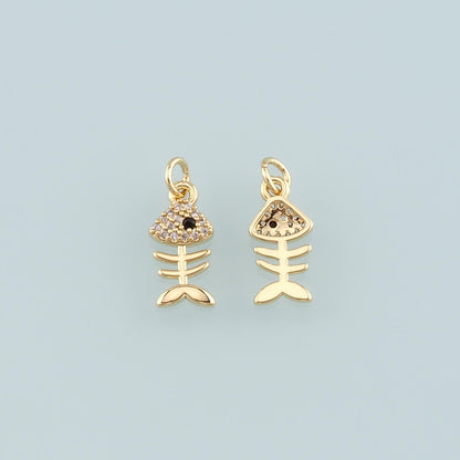 18K Gold Filled Cubic Zirconia Fish Charm Pendant for Jewelry Making