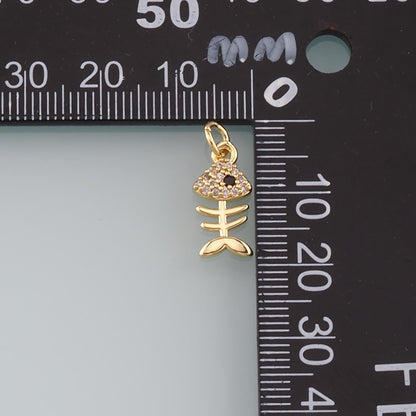 18K Gold Filled Cubic Zirconia Fish Charm Pendant for Jewelry Making