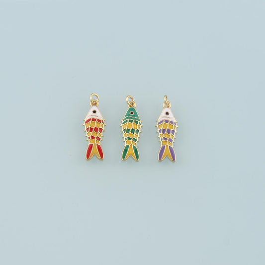Gold Fish Charms,18K Gold Filled Fish Pendant,Enamel Ocean Charm Bracelet Necklace for DIY Jewelry Making Supply