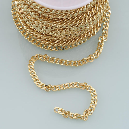 Gold Cuban Chain,18K Gold Filled Cuban Chain for Necklace Bracelet DIY Jewelry Making Supply