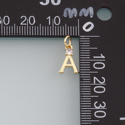 18K Gold Filled Cubic Zirconia Letter Charm Pendant for Jewelry Making