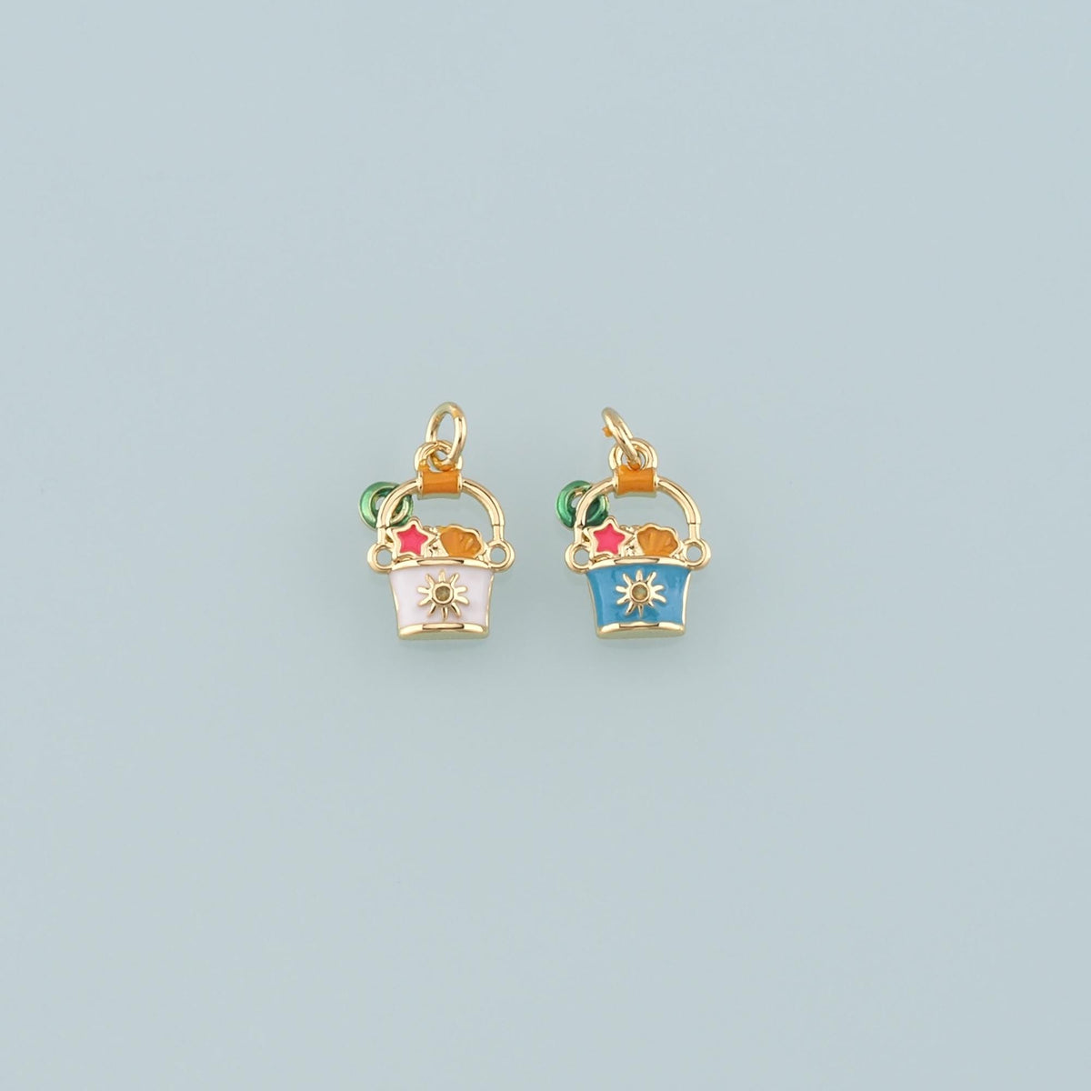 Gold Shell Charms,18K Gold Filled Beach bucket Pendant,Enamel Sand Bucket Charm Bracelet Necklace for DIY Jewelry Making Supp