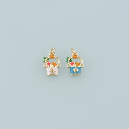 Gold Shell Charms,18K Gold Filled Beach bucket Pendant,Enamel Sand Bucket Charm Bracelet Necklace for DIY Jewelry Making Supp