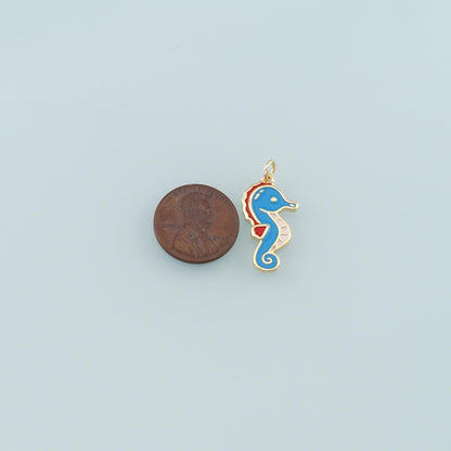 Gold Sea Animals Charm,18K Gold Filled Seahorse Pendant,Enamel Seahorse Charm Bracelet Necklace for DIY Jewelry Making Supply