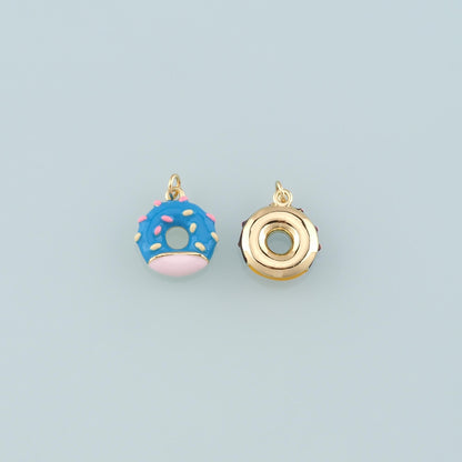 Gold Dessert Charm,18K Gold Filled Donut Pendant,Enamel Donut Charm Bracelet Necklace for DIY Jewelry Making Supply