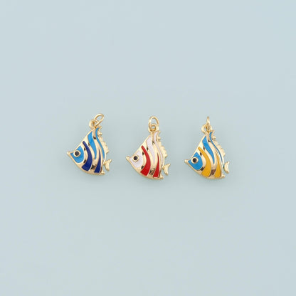 Gold Fish Charms,18K Gold Filled Fish Pendant,Enamel Ocean Charm Bracelet Necklace for DIY Jewelry Making Supply