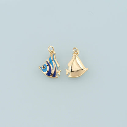 Gold Fish Charms,18K Gold Filled Fish Pendant,Enamel Ocean Charm Bracelet Necklace for DIY Jewelry Making Supply