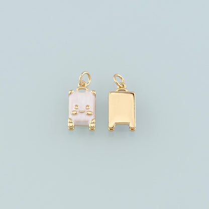 Gold Travel Charms,18K Gold Filled Suitcase Pendant,Enamel Suitcase Charm Bracelet Necklace for DIY Jewelry Making Supply