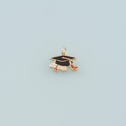 18K Gold Filled Bachelor Cap Pendant,Enamel Graduation Charm Bracelet Necklace for DIY Jewelry Making Supply