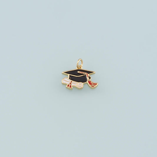 18K Gold Filled Bachelor Cap Pendant,Enamel Graduation Charm Bracelet Necklace for DIY Jewelry Making Supply