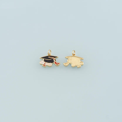 18K Gold Filled Bachelor Cap Pendant,Enamel Graduation Charm Bracelet Necklace for DIY Jewelry Making Supply