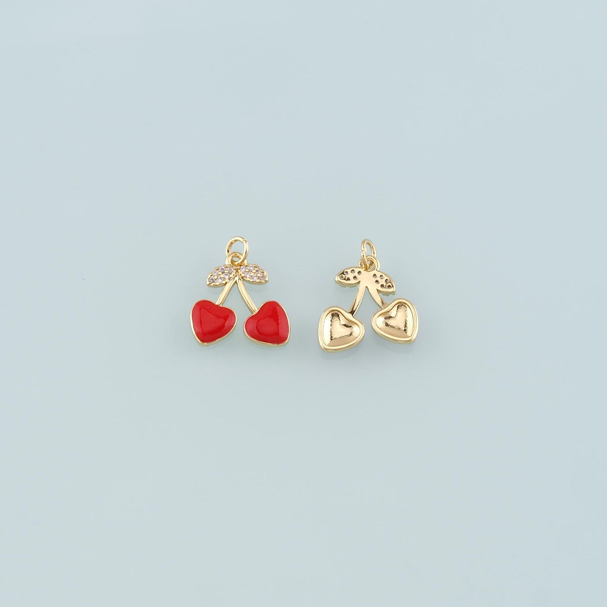 Gold Heart Cherry Charms,18K Gold Filled Cherry Pendant,Enamel Fruit Charm Bracelet Necklace for DIY Jewelry Making Supply