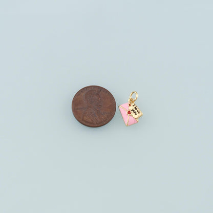 18K Gold Filled Love Letter Pendant,Enamel Heart Envelope Charm Bracelet Necklace for DIY Jewelry Making Supply