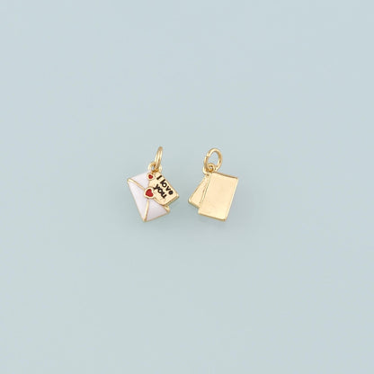 18K Gold Filled Love Letter Pendant,Enamel Heart Envelope Charm Bracelet Necklace for DIY Jewelry Making Supply