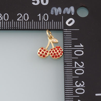 18K Gold Filled Cherry Enamel Charm Pendant for Jewelry Making
