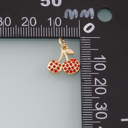 Gold Cherry Charms,18K Gold Filled Cherry Pendant,Enamel Fruit Charm Bracelet Necklace for DIY Jewelry Making Supply