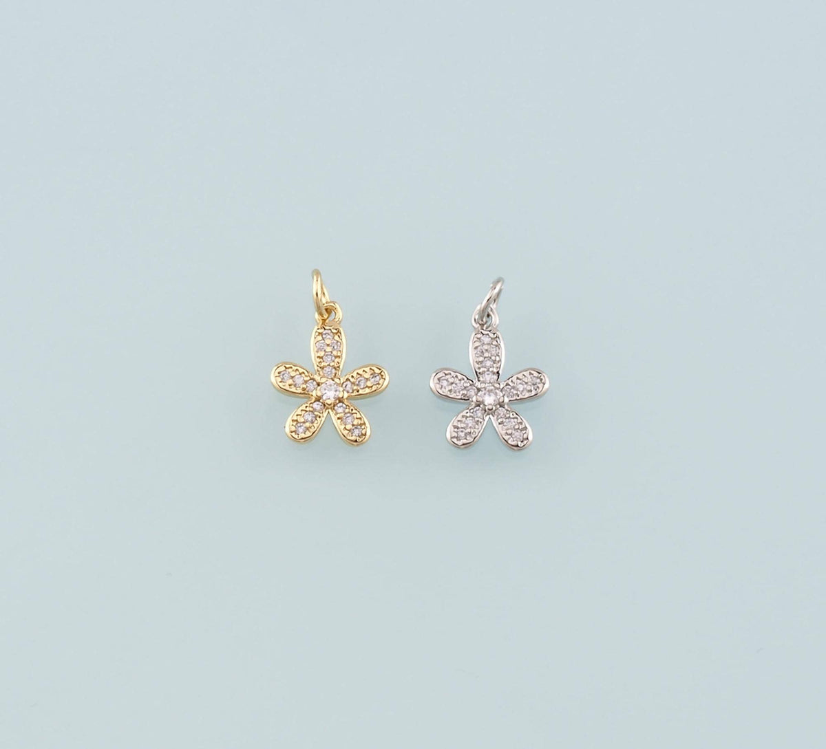 Gold Flower Charms,18K Gold Filled Flower Pendant,CZ Micro Pave Flower Charm Bracelet Necklace for DIY Jewelry Making Supply