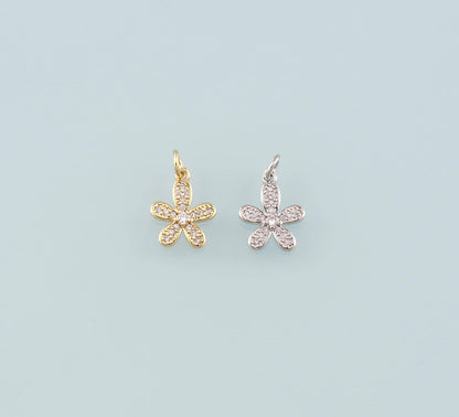 Gold Flower Charms,18K Gold Filled Flower Pendant,CZ Micro Pave Flower Charm Bracelet Necklace for DIY Jewelry Making Supply