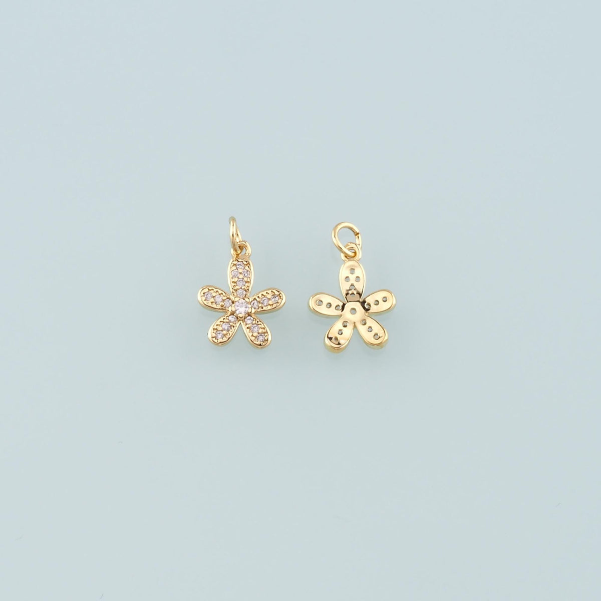 Gold Flower Charms,18K Gold Filled Flower Pendant,CZ Micro Pave Flower Charm Bracelet Necklace for DIY Jewelry Making Supply