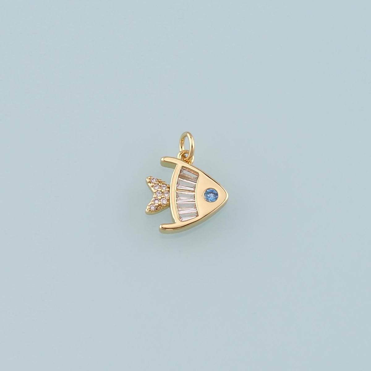18K Gold Filled Fish CZ Charm Pendant for Jewelry Making