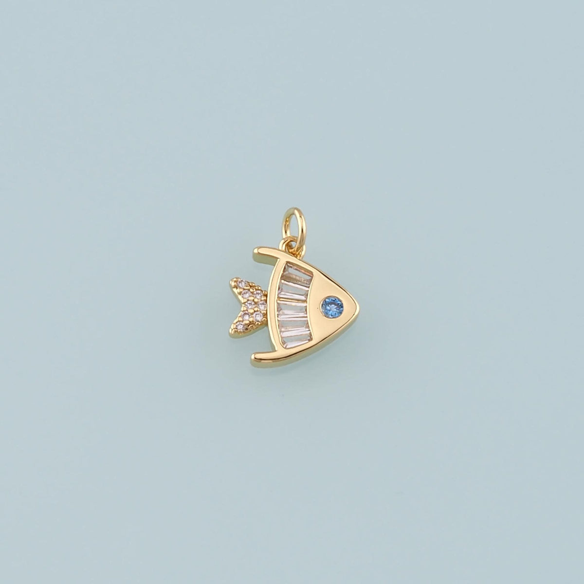 Gold Fish Charms,18K Gold Filled Fish Pendant,CZ Micro Pave Ocean Charm Bracelet Necklace for DIY Jewelry Making Supply