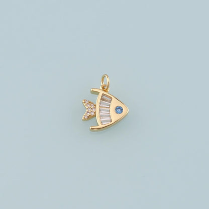 Gold Fish Charms,18K Gold Filled Fish Pendant,CZ Micro Pave Ocean Charm Bracelet Necklace for DIY Jewelry Making Supply