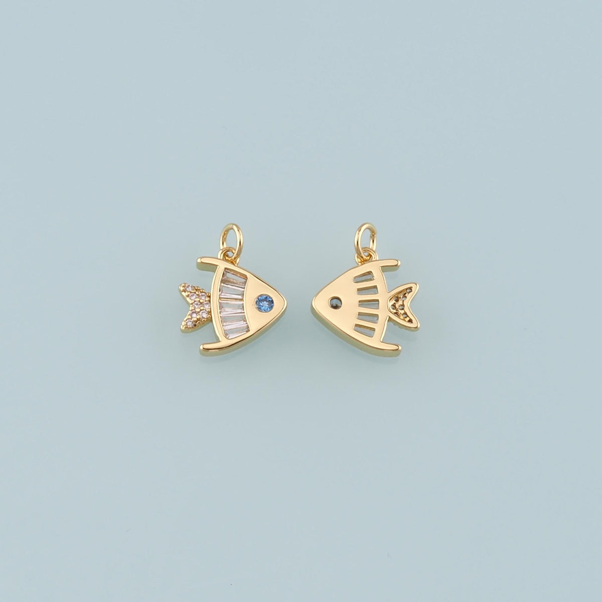 18K Gold Filled Fish CZ Charm Pendant for Jewelry Making