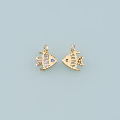18K Gold Filled Fish CZ Charm Pendant for Jewelry Making