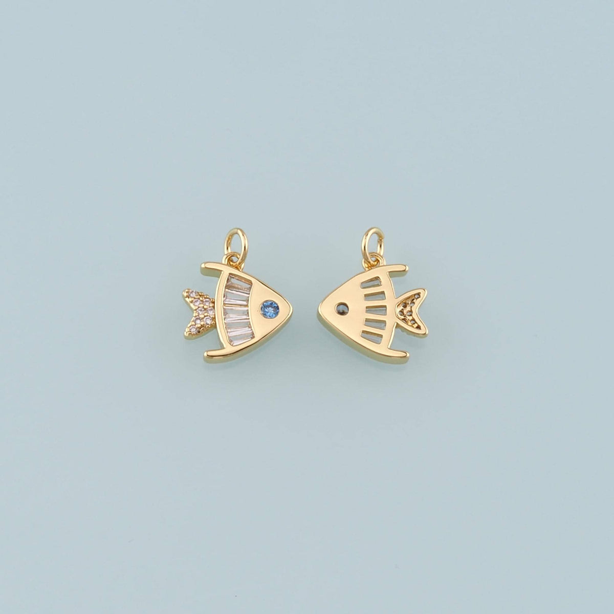 Gold Fish Charms,18K Gold Filled Fish Pendant,CZ Micro Pave Ocean Charm Bracelet Necklace for DIY Jewelry Making Supply