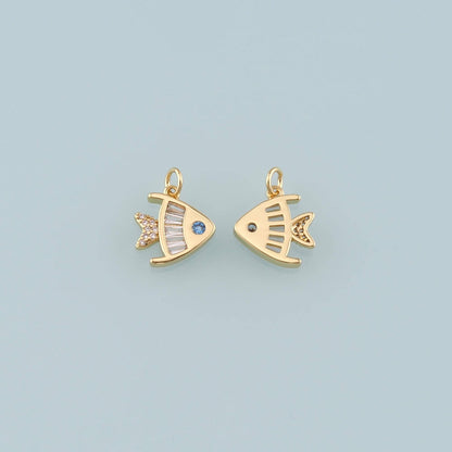 Gold Fish Charms,18K Gold Filled Fish Pendant,CZ Micro Pave Ocean Charm Bracelet Necklace for DIY Jewelry Making Supply
