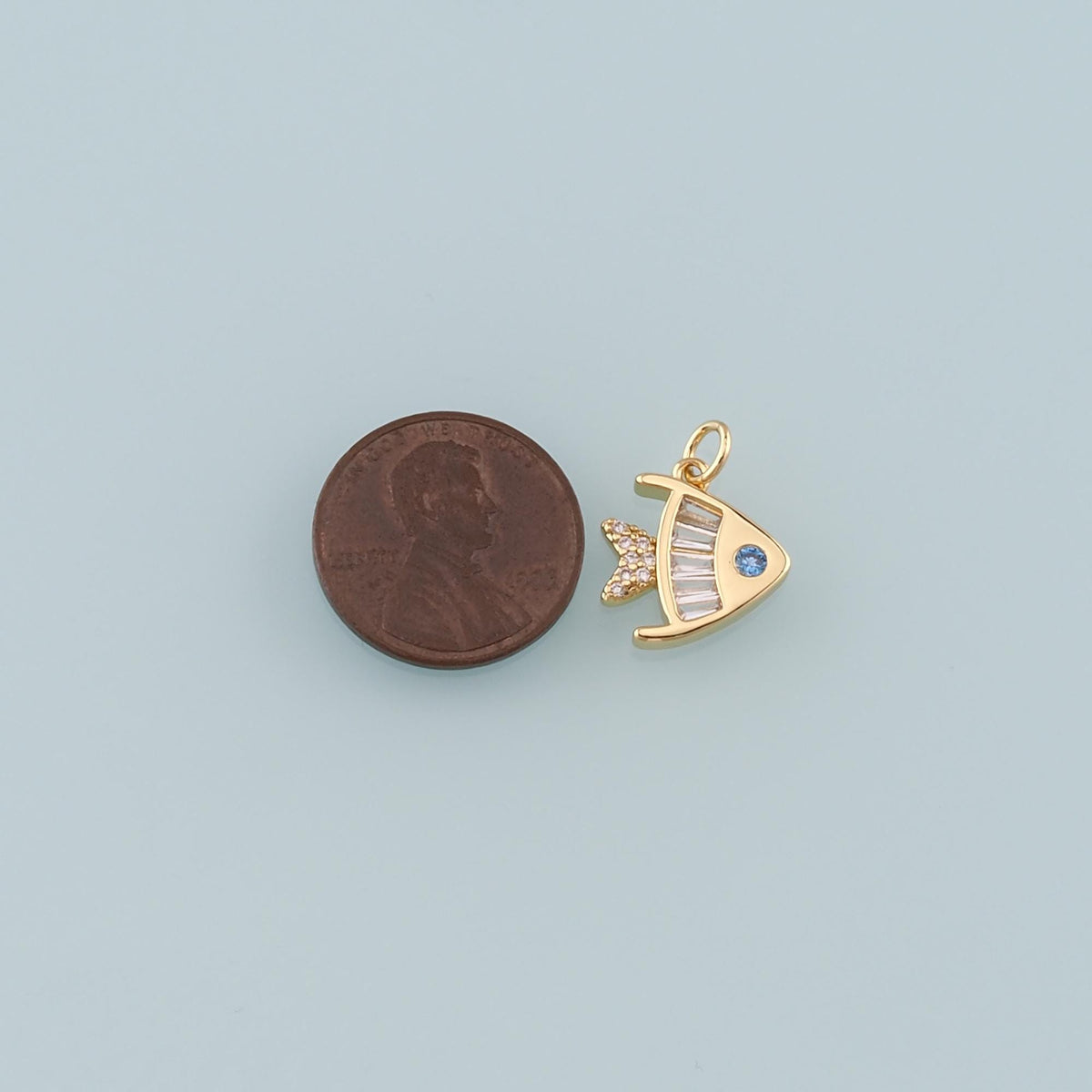 18K Gold Filled Fish CZ Charm Pendant for Jewelry Making