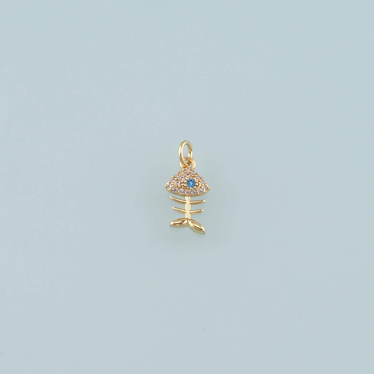 Gold Fish Charms,18K Gold Filled Fish Pendant,CZ Micro Pave Fish Bones Charm Bracelet Necklace for DIY Jewelry Making Supply