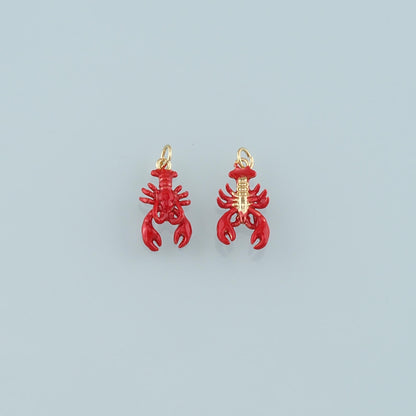 Cute Lobster Charms,18K Gold Filled Enamel Lobster Pendant,Kawaii Ocean Charm Bracelet Necklace for DIY Jewelry Making Supply