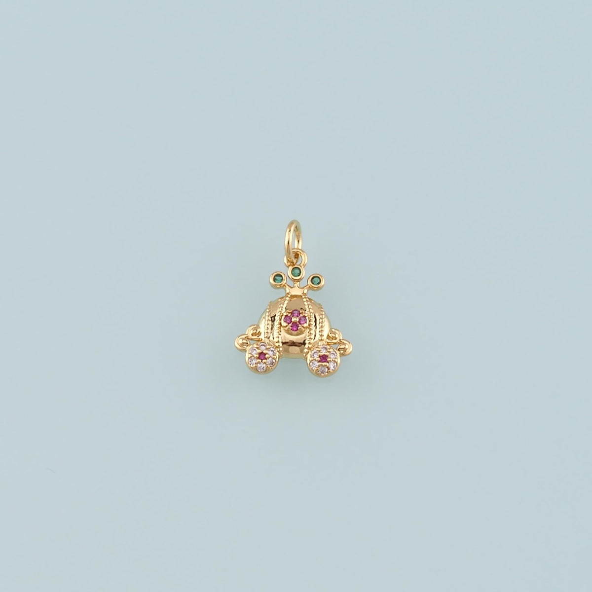 Gold Pumpkin Charms,18K Gold Filled Pumpkin cart Pendant,CZ Micro Pave Pumpkin cart Charm Bracelet Necklace for DIY Jewelry M