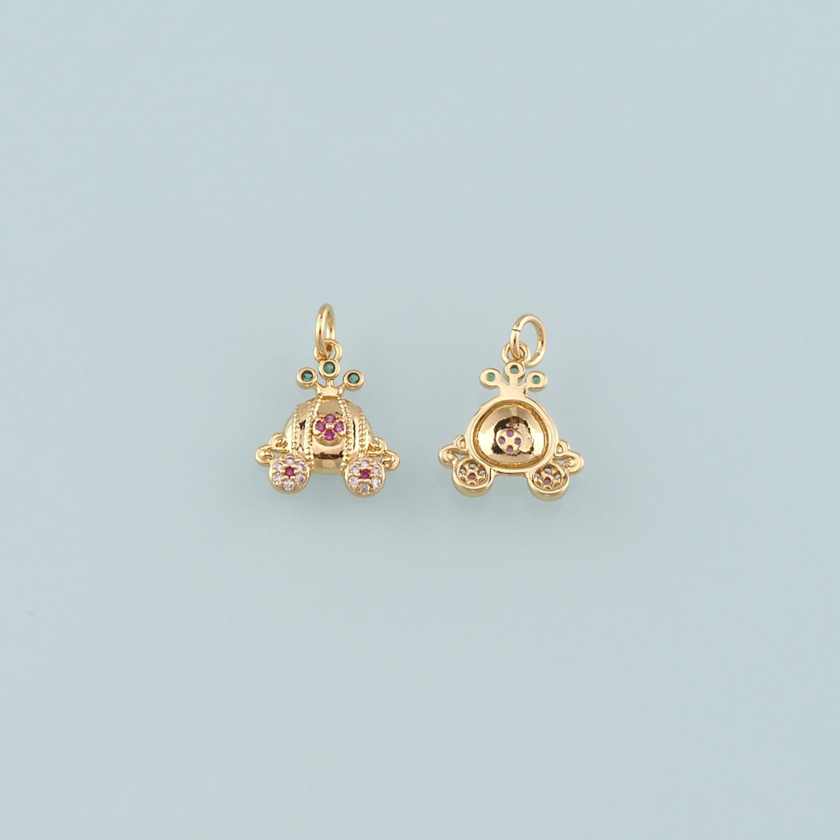 Gold Pumpkin Charms,18K Gold Filled Pumpkin cart Pendant,CZ Micro Pave Pumpkin cart Charm Bracelet Necklace for DIY Jewelry M