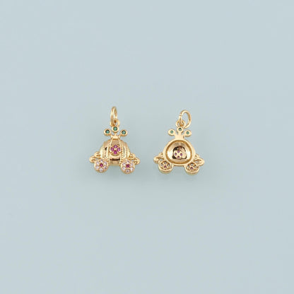 Gold Pumpkin Charms,18K Gold Filled Pumpkin cart Pendant,CZ Micro Pave Pumpkin cart Charm Bracelet Necklace for DIY Jewelry M