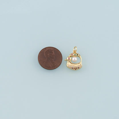 18K Gold Filled Hand CZ Pearl Charm Pendant for Jewelry Making