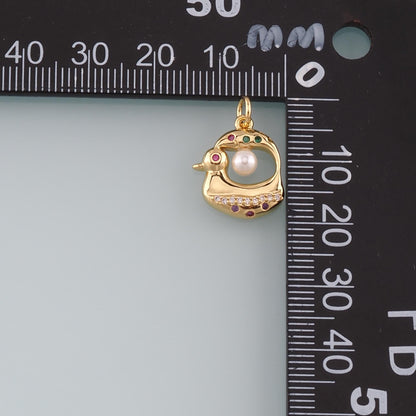 Gold Animal Charms,18K Gold Filled Pearl Duck Pendant,CZ Micro Pave Duck Charm Bracelet Necklace for DIY Jewelry Making Suppl
