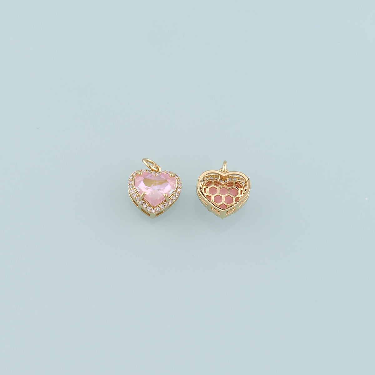 Gold Heart Charms,18K Gold Filled Heart Pendant,CZ Micro Pave Heart Charm Bracelet Necklace for DIY Jewelry Making Supply