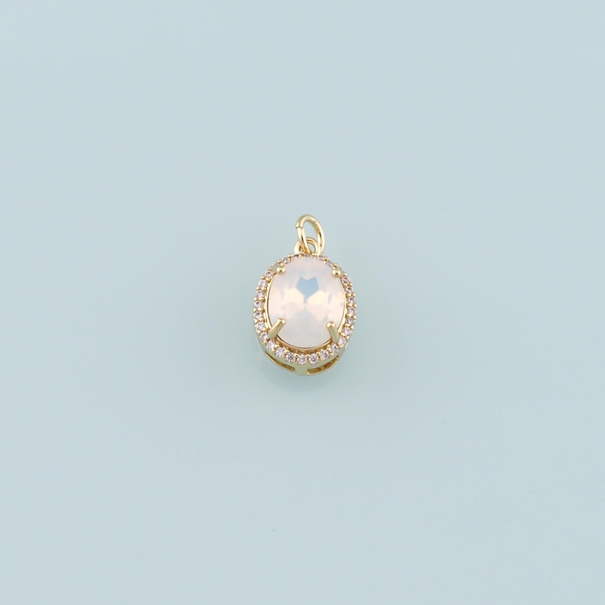 18K Gold Filled Cubic Zirconia Oval Charm Pendant for Jewelry Making