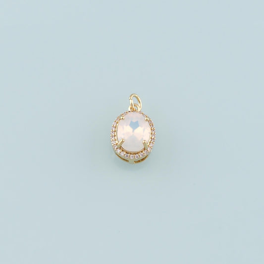 Gold Oval Charm,18K Gold Filled Oval Pendant,CZ Micro Pave Oval Charm Bracelet Necklace for DIY Jewelry Making Supply