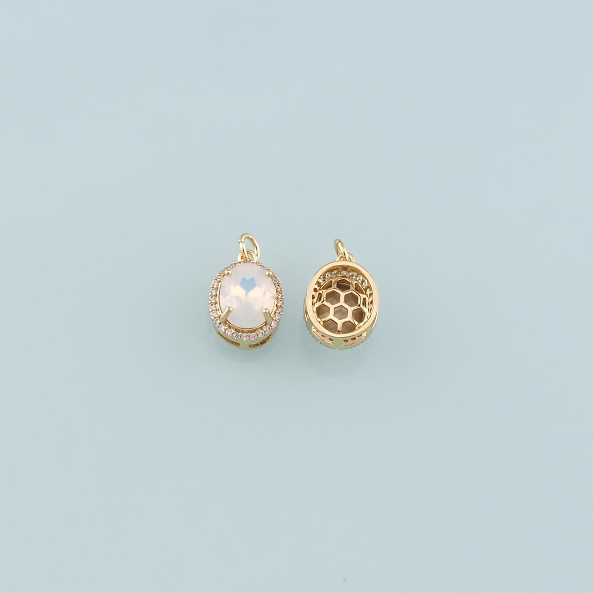 18K Gold Filled Cubic Zirconia Oval Charm Pendant for Jewelry Making