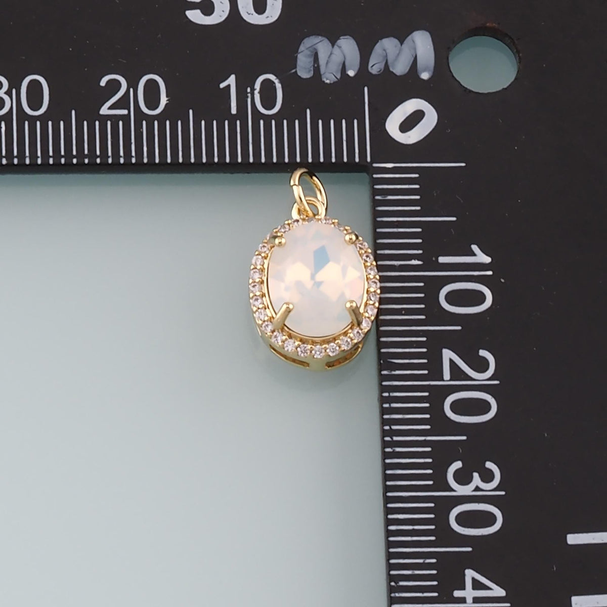 18K Gold Filled Cubic Zirconia Oval Charm Pendant for Jewelry Making